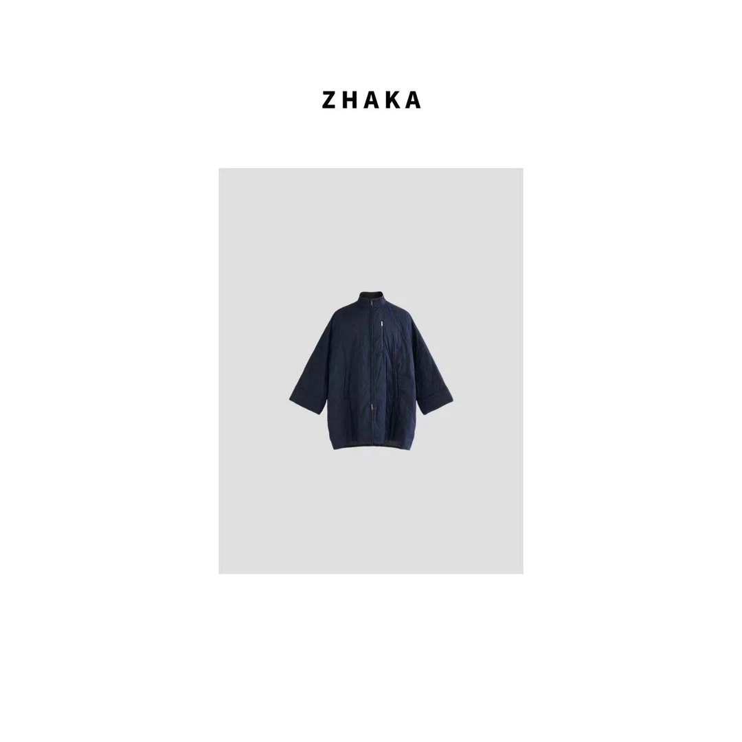 ZHAKA/刺绣中长款简约棉服上衣