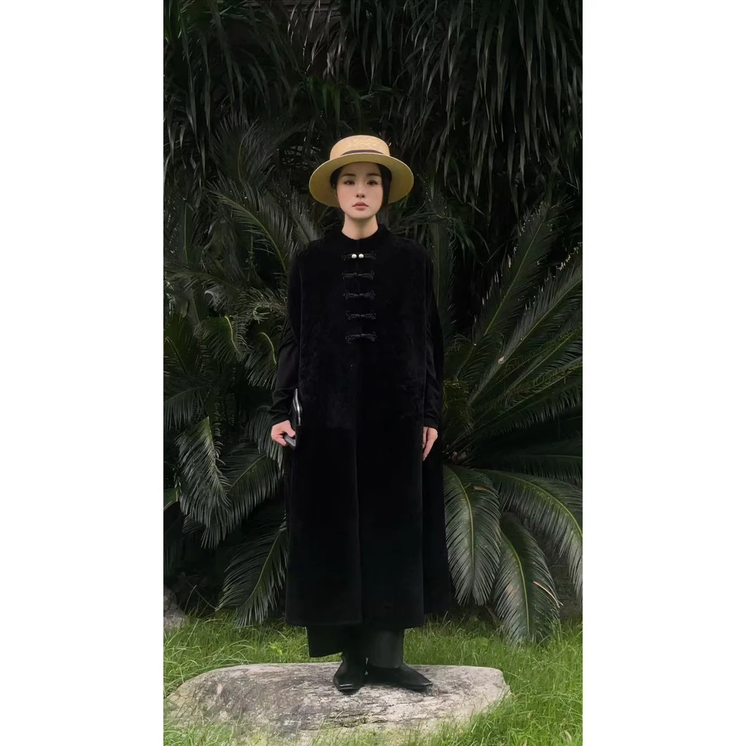 ZHAKA/中式毛体盘扣斗篷中长款大衣zk7800