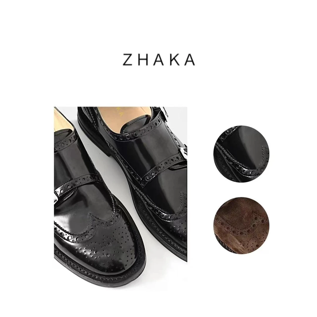 ZHAKA/英伦风手工牛皮双扣皮鞋女百搭时尚