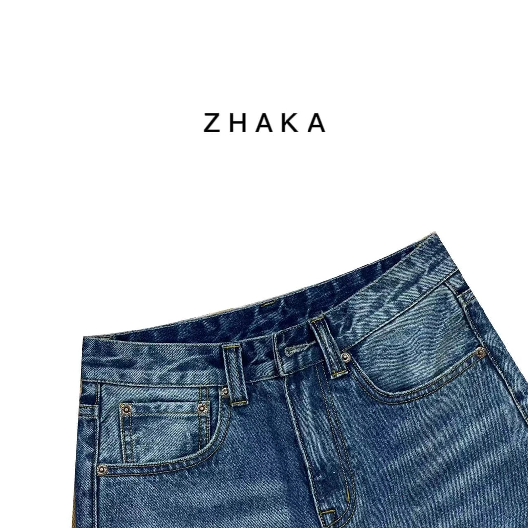 ZHAKA/巴斯奎特复古毛边牛裤zk359水洗百搭