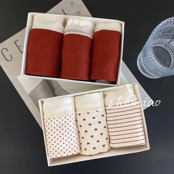 （幸运女神）秋冬本命年结婚大红色磨毛舒适中腰女士内裤三角裤