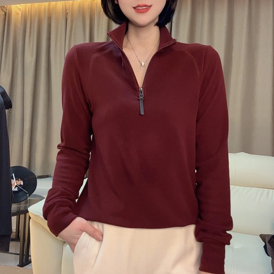 【运费补贴8-15】德绒半高领拉链长袖上衣显瘦长袖时尚百搭打底秋冬