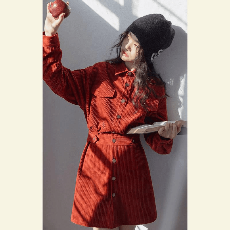 小香风新年战袍兔年本命年衣服圣诞红色灯芯绒连衣裙秋冬2023新款