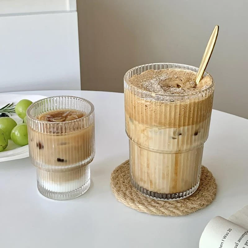 【亏本冲量】新杯子网红款竖条纹玻璃咖啡杯无盖无吸管水杯高颜值