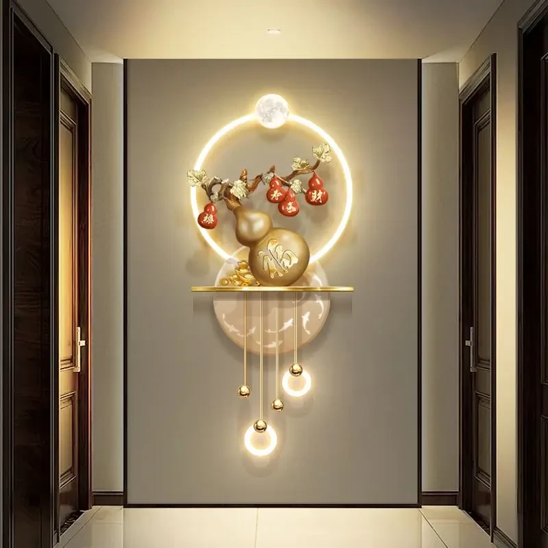 入户玄关立体葫芦装饰画过道走廊尽头新中式福禄壁画灯福字挂画