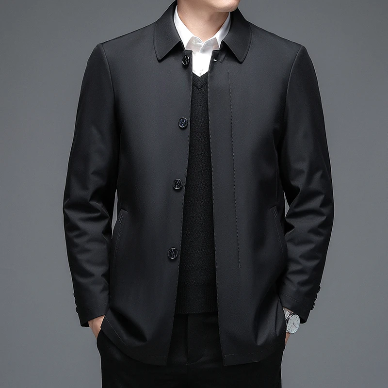 冬季新款羽绒服中老年男士白鸭绒翻领爸爸装外套