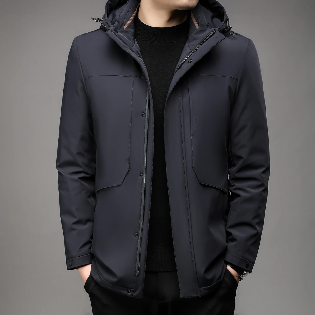 鹅绒服加厚 中年男士白鹅绒连帽保暖男装羽绒服