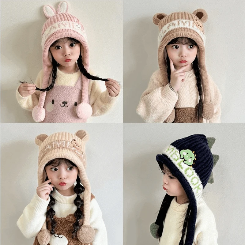 宝宝帽子秋冬季可爱卡通新款男女童毛线帽保暖加厚儿童护耳针织帽