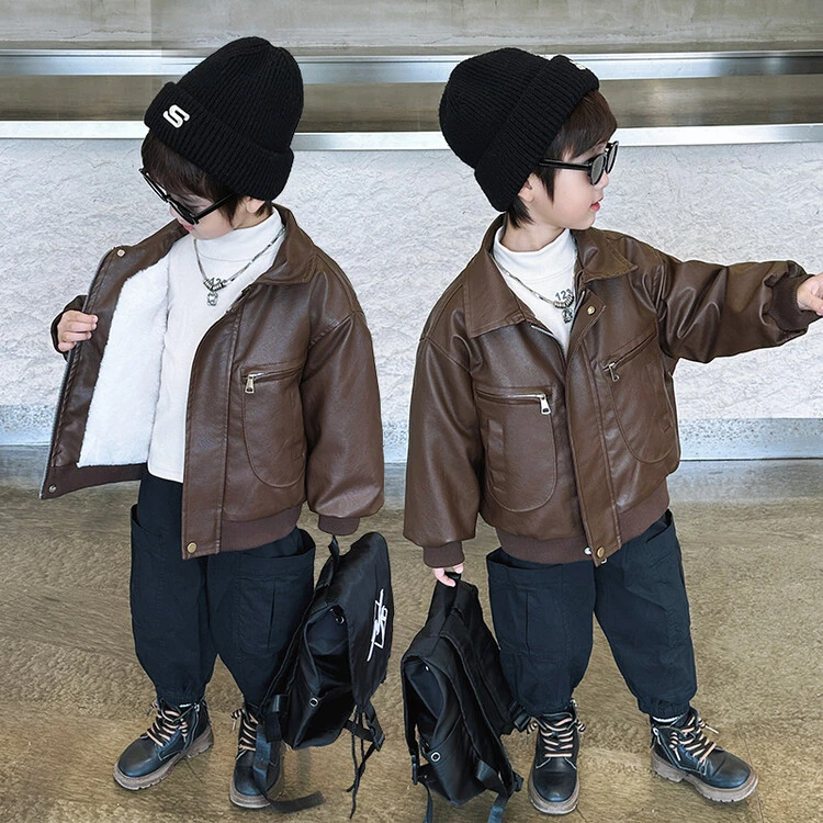 男童加绒加厚皮衣派克服冬季儿童保暖防风夹克