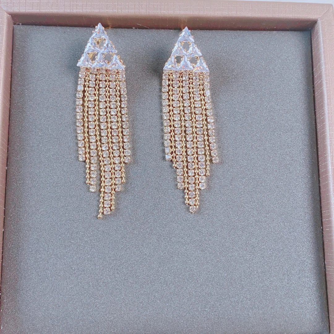 铜合金耳饰 长款三角形流苏耳环高级感气质小众轻奢风耳饰5672