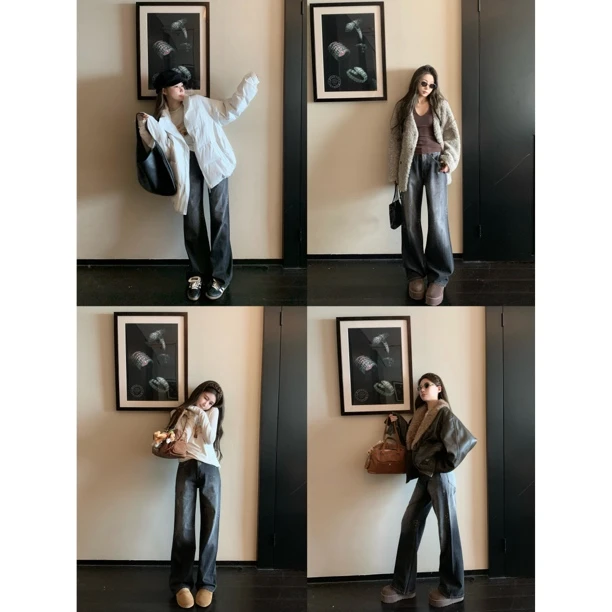 【开箱热度top1】做旧泼墨喷漆宽松显瘦直筒牛仔裤