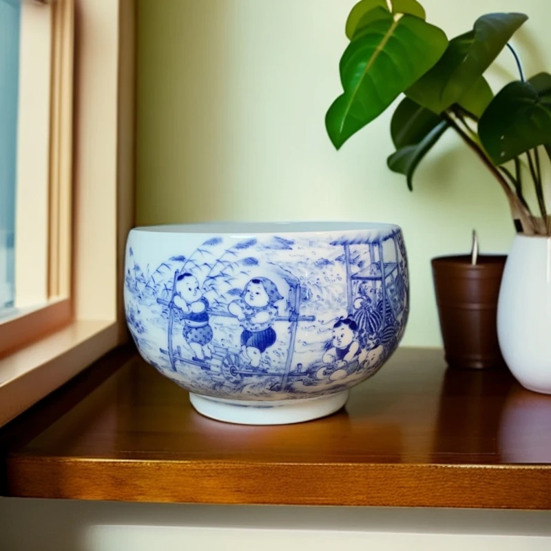 九段烧 九段妙手 青花婴戏18子夏景水洗 陶瓷