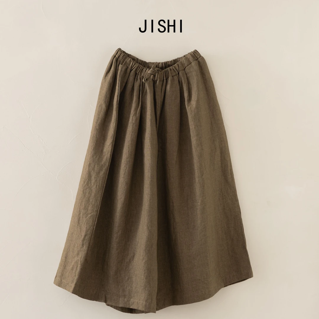 既是/JISHI秋冬高腰棉麻裤子亚麻松紧腰阔腿裤kz009