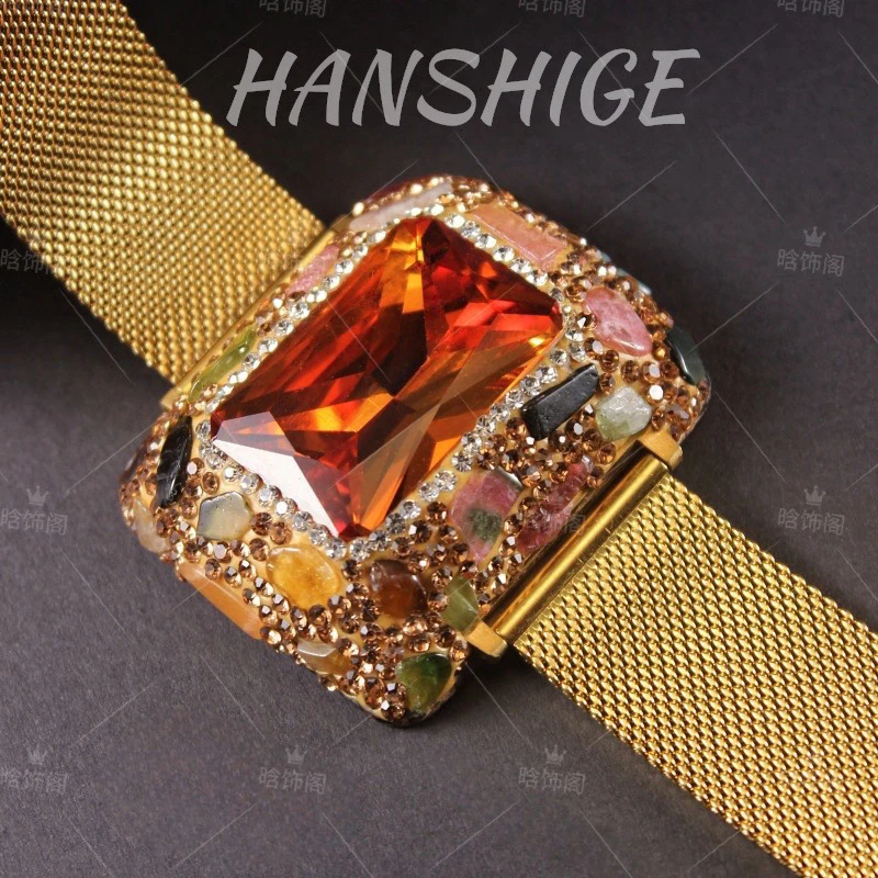 铜合金戒指 D407欧美小众变色石手表款手镯
