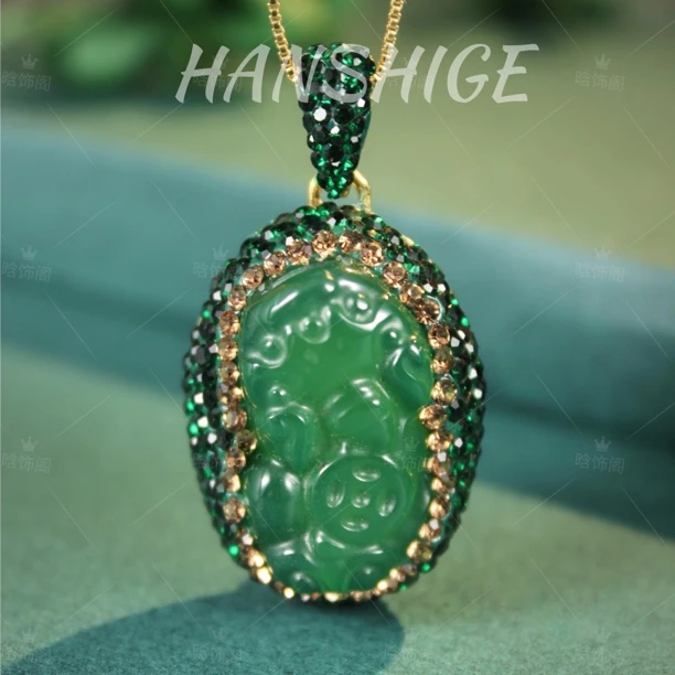 铜合金项链  【H803】   复古重工绿色貔貅项链