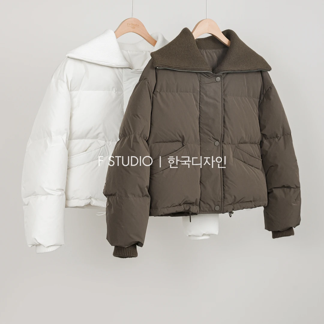 法儿家韩国限定【落日暖阳】罗纹拼接短款羽绒服FS310W056