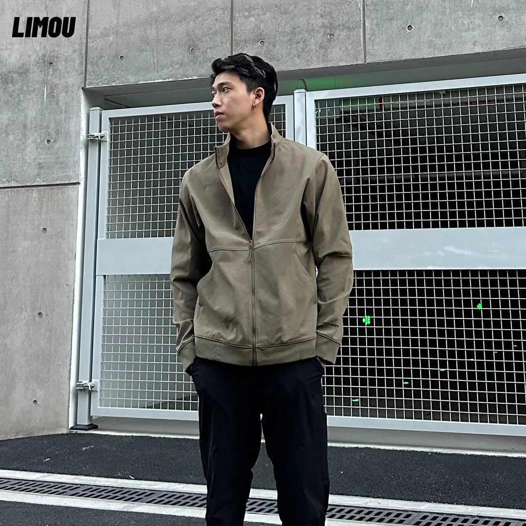 LIMOU春秋款户外软壳冲锋衣内胆黑白灰色立领运动夹克外套男潮流