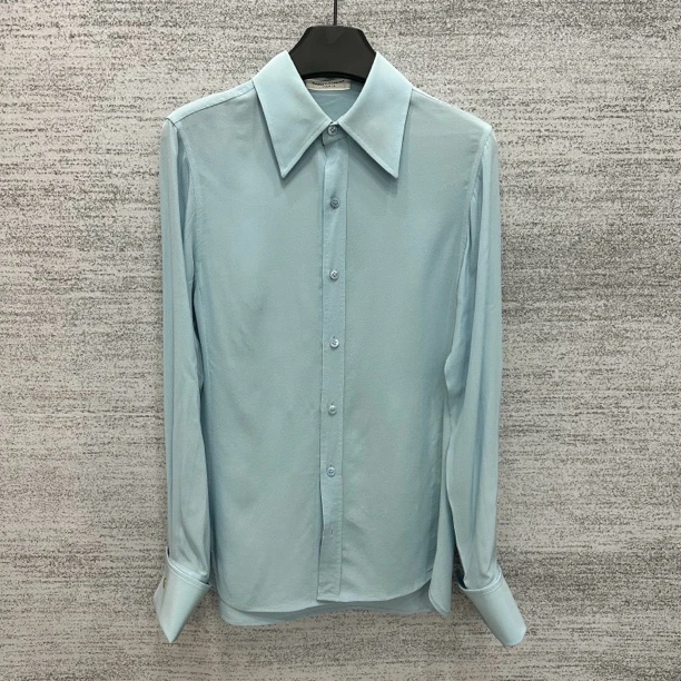圣罗兰YSL/slp真丝长袖衬衫金色袖扣/尺码34/98新
