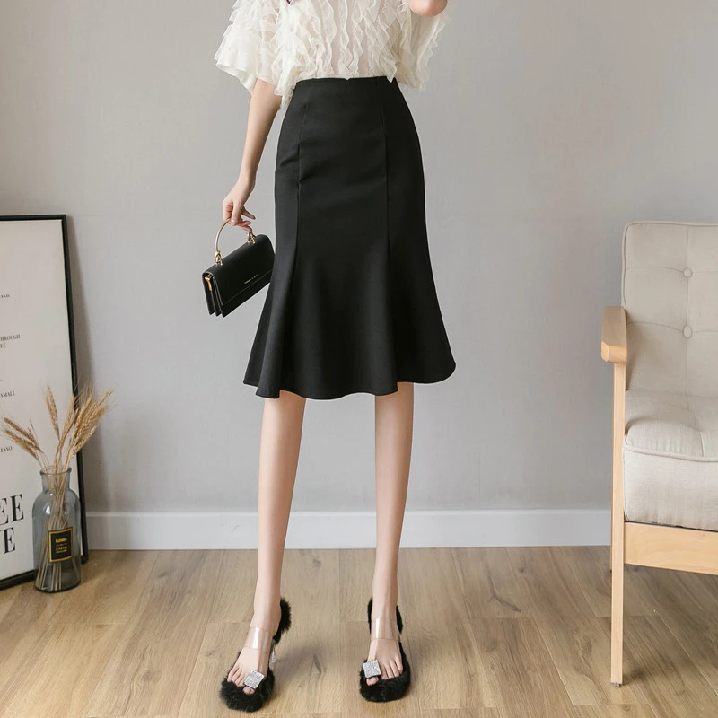 高腰半身裙女2024新款百搭气质中长款荷叶边一步裙OL鱼尾包臀裙子