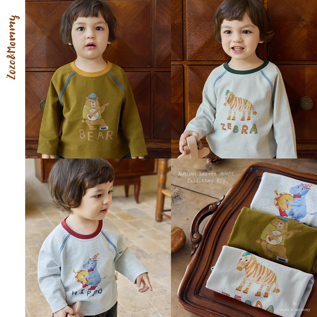 【奇妙音乐节】休闲拼色圆领插肩长袖趣味动物印花T恤