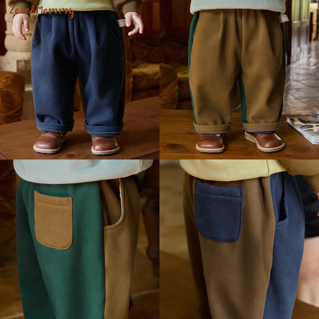 【小艺术家】冬季婴幼童复古拼色复合梭织长裤