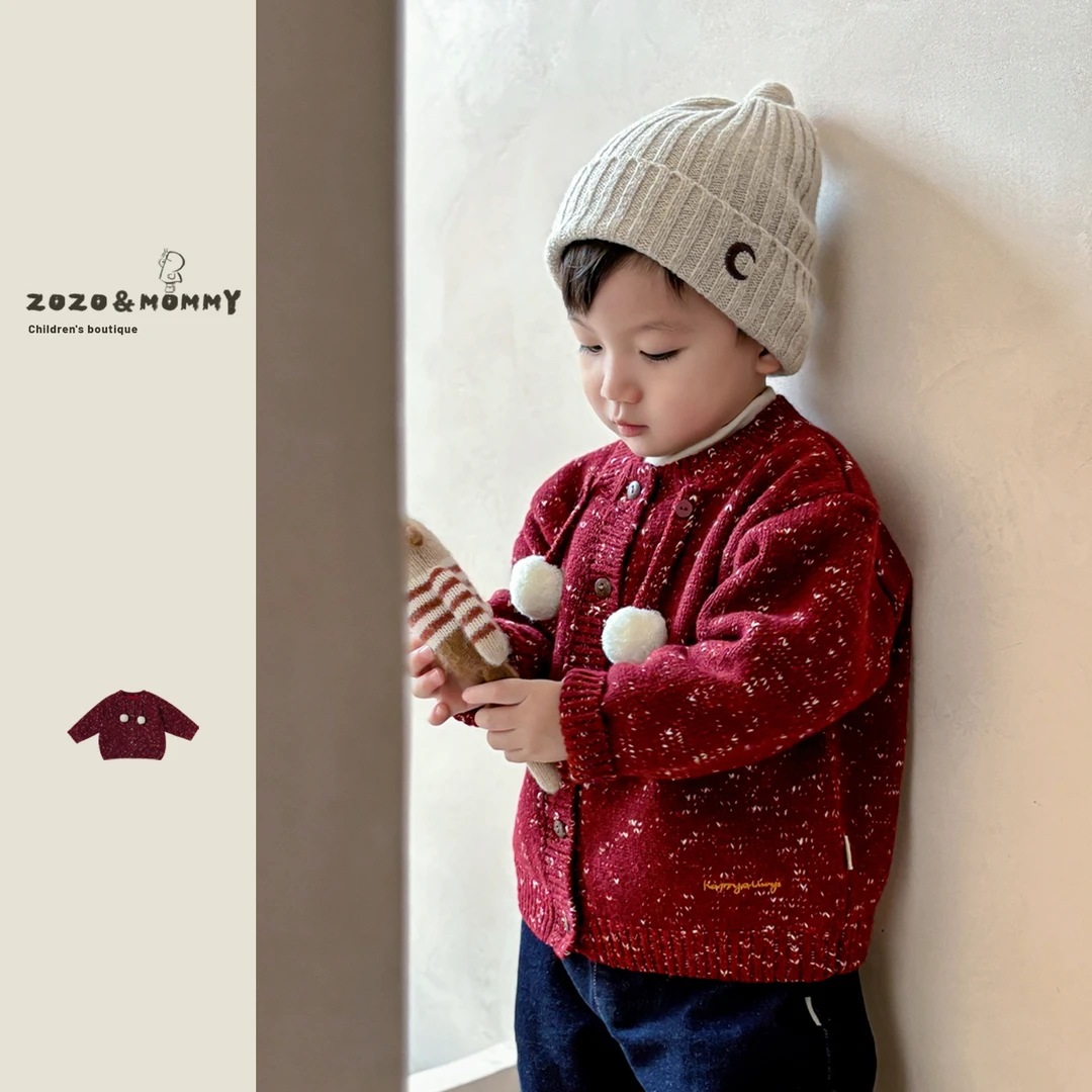 【梦幻雪夜】新年服羊毛混纺针织外套儿童过年喜庆红色开衫