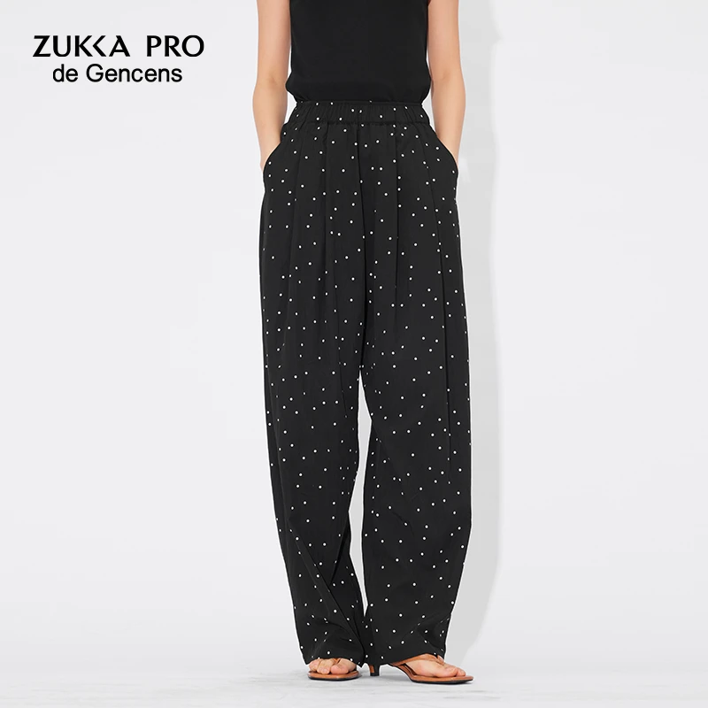 ZUKKA PRO独特波点阔腿长裤女2024年夏季宽松休闲裤显瘦针织高腰