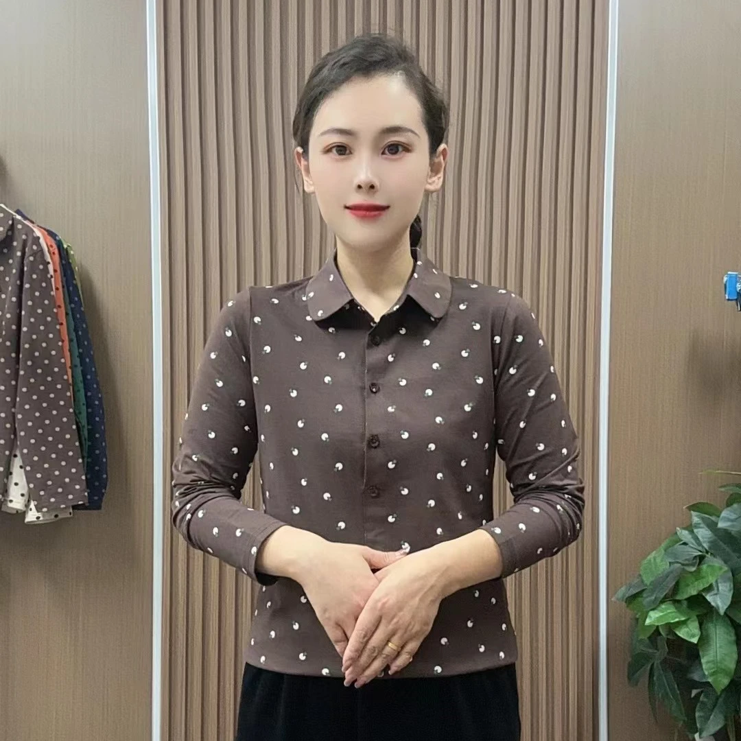 2024早秋新款时尚显瘦百搭气质长袖印花女士打底衫气质潮流上衣