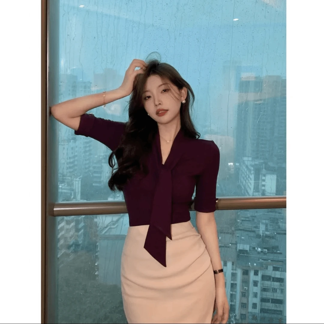 迈沃格春夏季新款法式系带气质显瘦小众修身轻熟洋气上衣飘带女