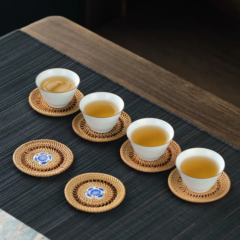 爱赏功夫茶具配件手工编织越南秋藤茶杯托杯垫家用茶道防烫隔热垫