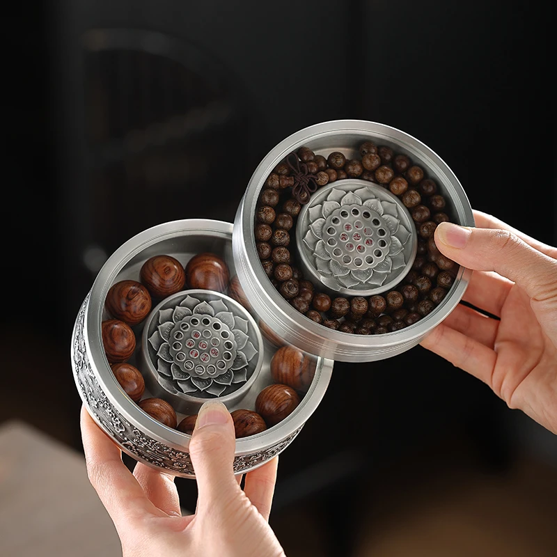 爱赏99锡制奇楠沉香手串盒仿古养珠盒高端茶宠珍藏文玩摆件收纳盒