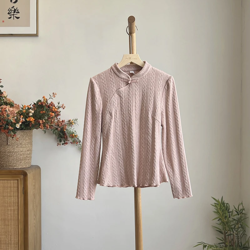 4040《樱绯雨》原创新中式立领毛衣文艺修身弹力针织衫上衣