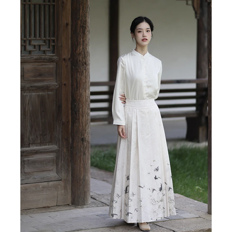 3238《歆诺》原创改良款蝴蝶印花马面裙高级感气质高腰a字半身裙