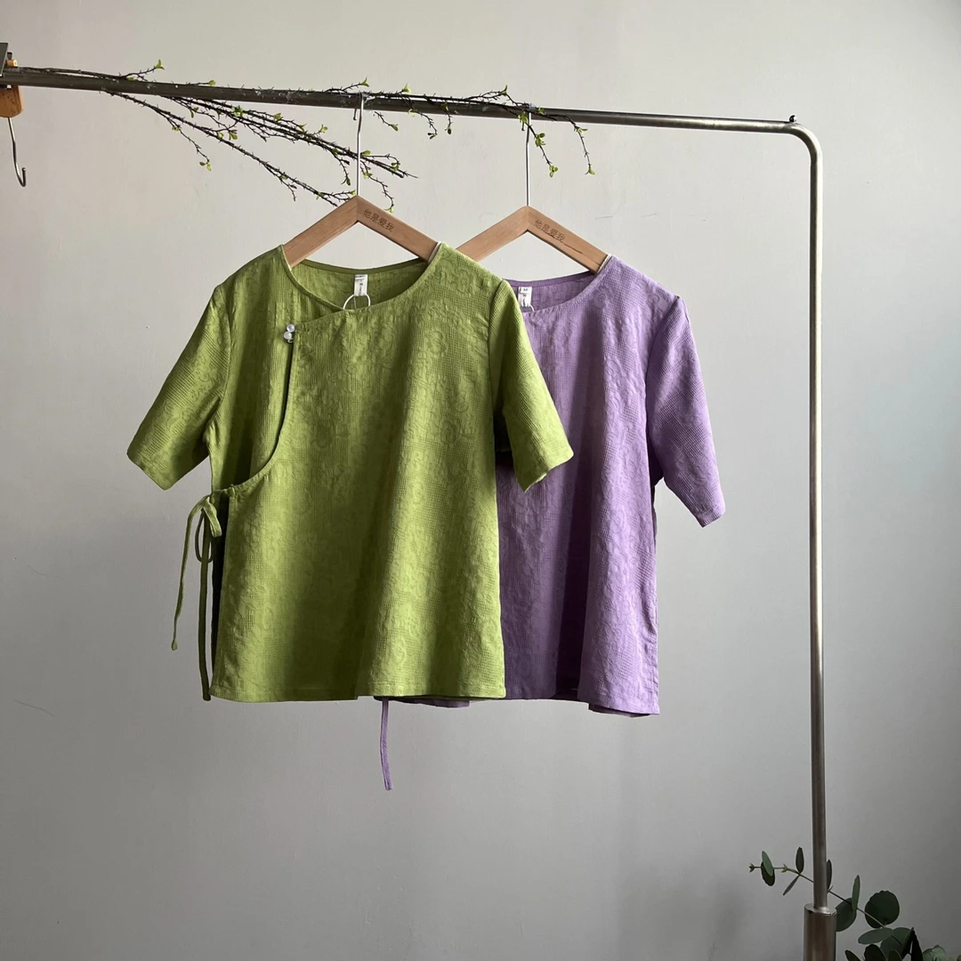 308短袖上衣《依兰》设计师款提花国风复古百搭文艺短袖