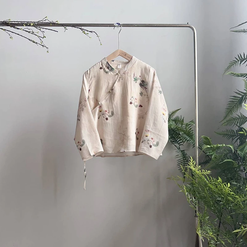2889《低谷有雾》原创复古改良中式衬衫斜襟绑带禅茶国风长袖上衣