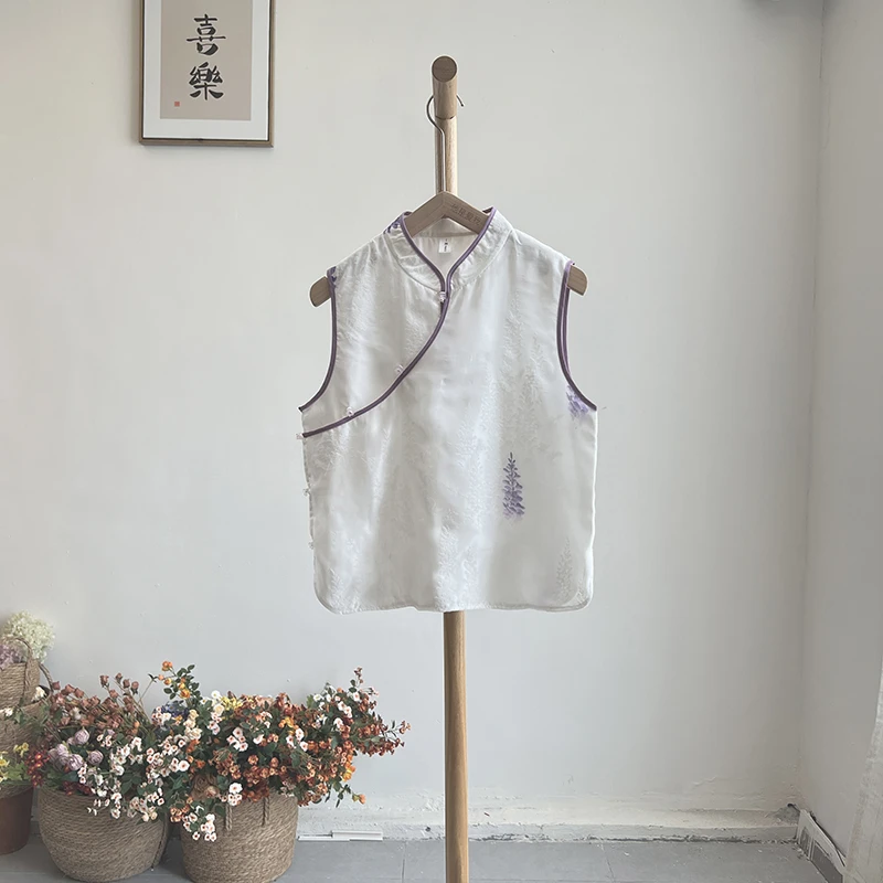 3393《青丝绕风》原创时尚新中式轻国风白色马甲复古文艺休闲马夹