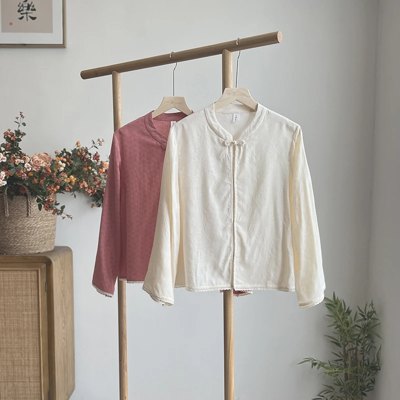 3909《夏颜》原创新款新中式复古提花上衣立领对襟衬衫