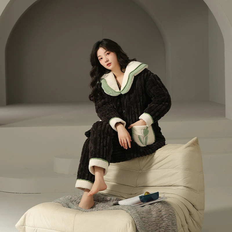 纯禧【清尘-夹棉】原创三层夹棉加厚女款睡衣家居服套装甜美加绒