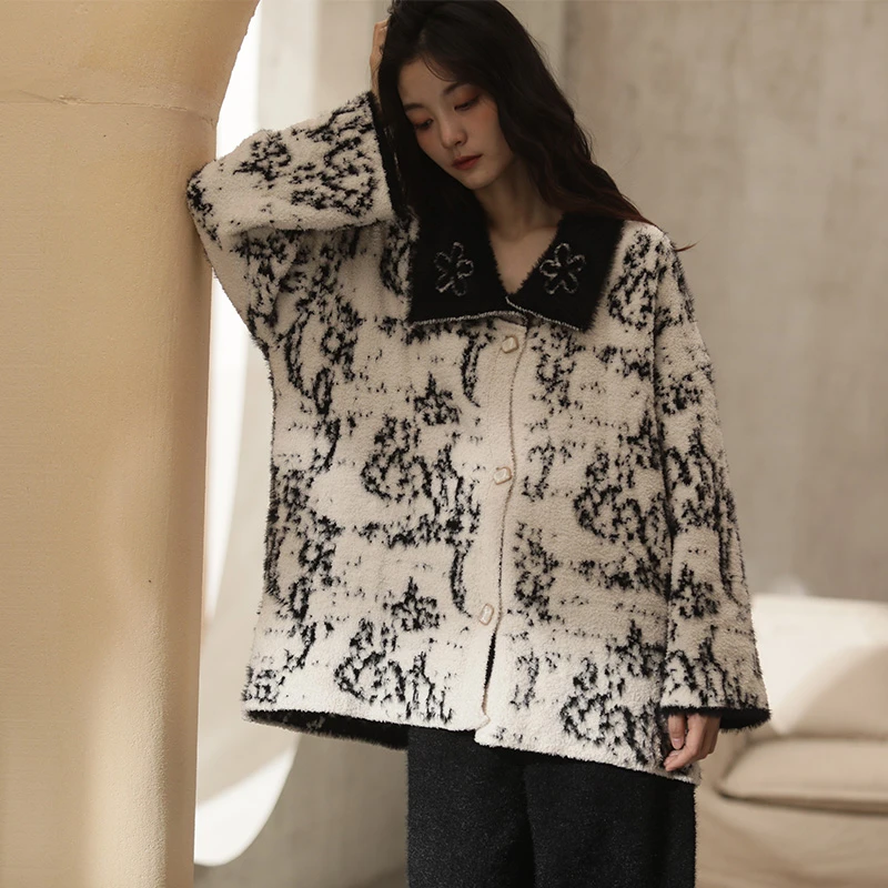 纯禧【凌寒】原创精致刺绣郁金香气质加绒女款套装印花宽松女士保暖