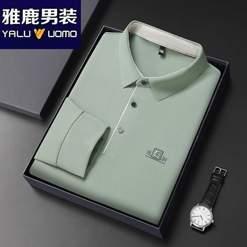 雅鹿男装新款无痕Polo衫男士长袖t恤秋季商务休闲翻领上衣男