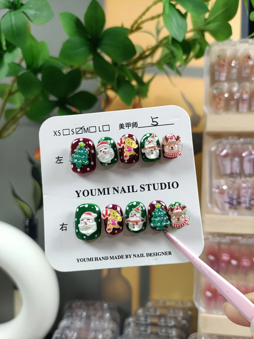 73【卡通圣诞树】纯手工穿戴甲 微瑕NO退NO换介意慎拍