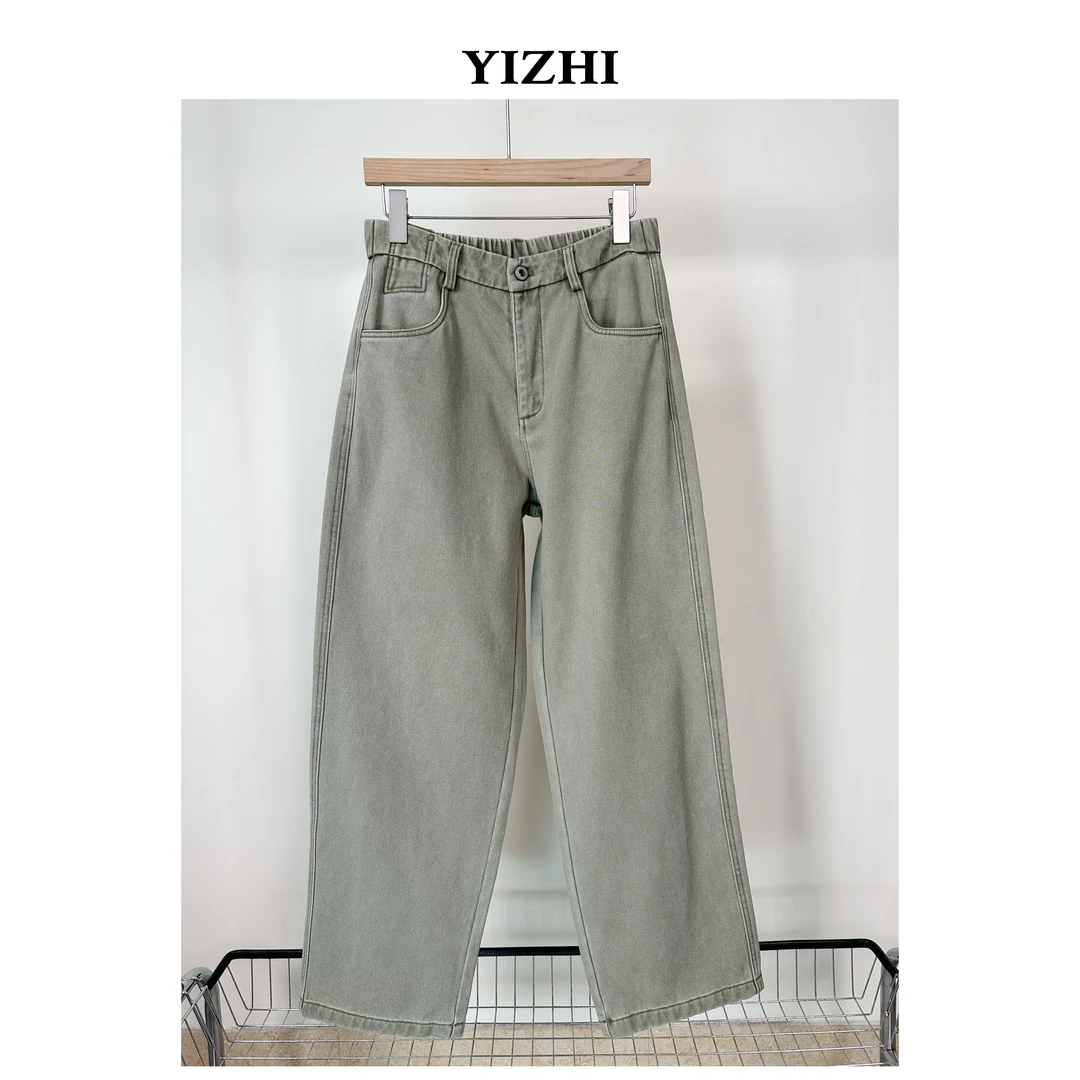 一志YIZHI 冬季加厚不加绒洗水面料牛仔裤中阔直筒裤纯棉休闲裤