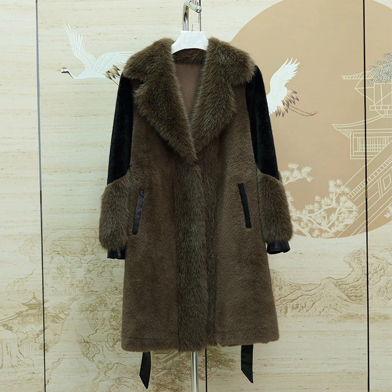 金家夫人YUSHA  2024秋冬新款咖黑色中长款外套大衣  JFR2707