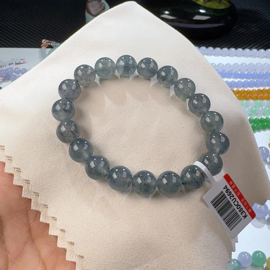 翡翠手链未镶嵌特色冰乌鸡飘蓝绿色花卡10