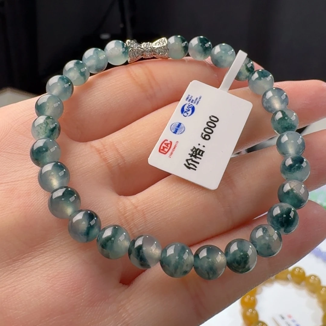 翡翠手链未镶嵌冰墨蓝飘花单圈