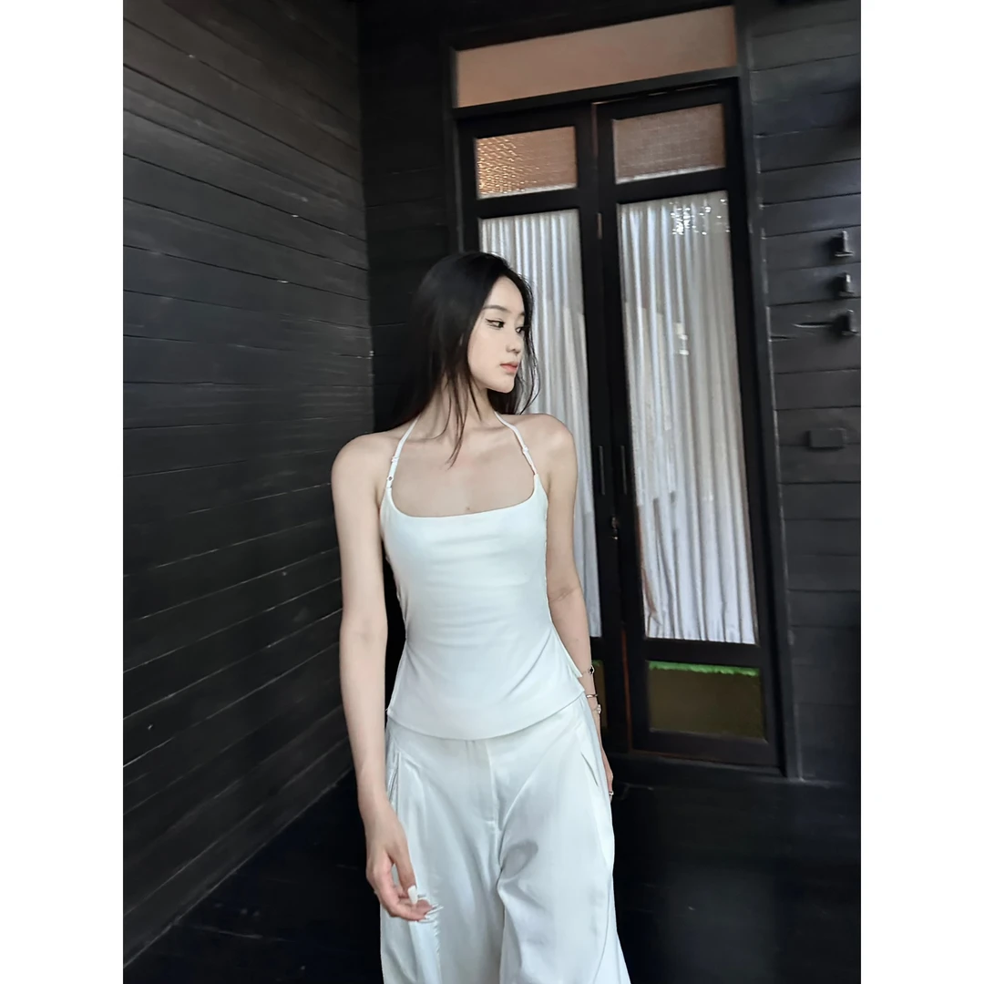 5werkwen 挂脖露背吊带 清冷感极简可调节带胸垫吊带