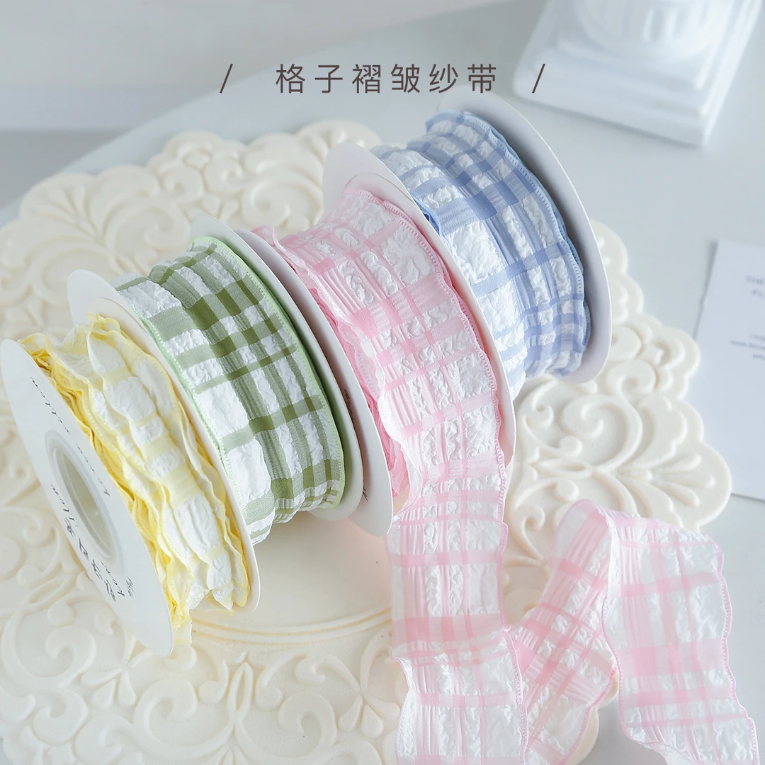 褶皱格子丝带蛋糕包装彩带花艺装饰缎带礼物发饰蝴蝶结【10卷装】