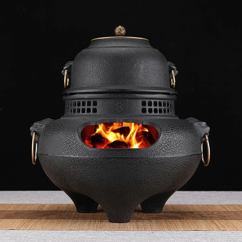 鬼面风炉铸铁大炭炉日本铁艺烧水炉手工火炉复古保温围炉煮茶炭炉