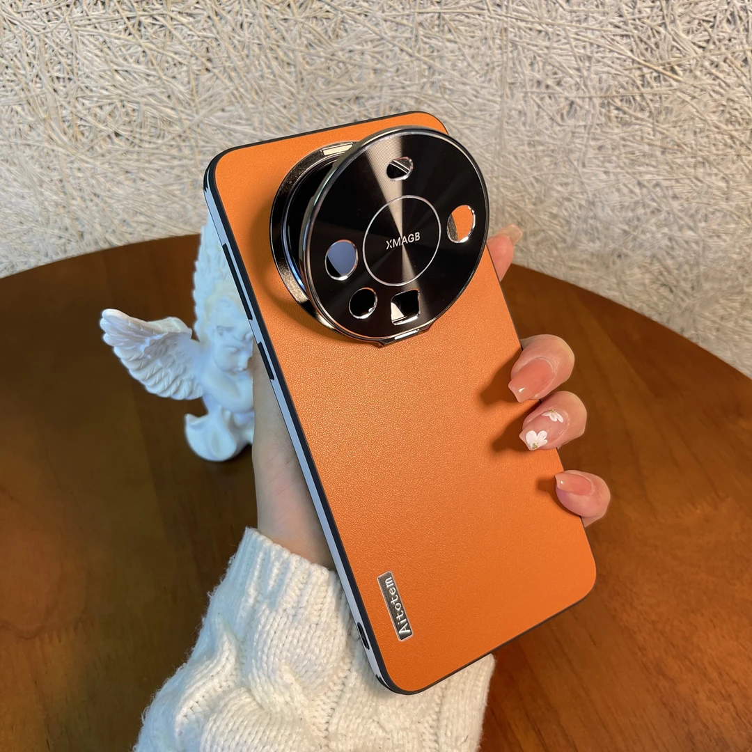 回视华为mate60手机壳素色皮纹隐形支架款商务时尚一体防摔保护套