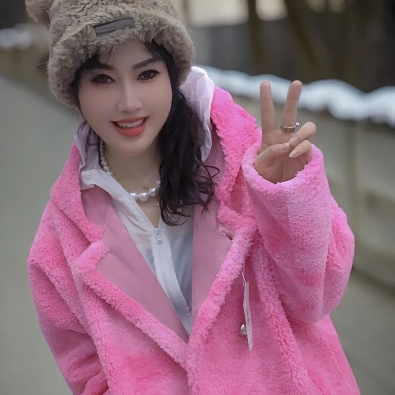 2024女秋冬厚外套上衣女外套大衣时尚冬季网红连帽宽松加绒毛绒